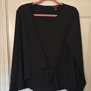 Black Wrap Tie Front Long Sleeve Blouse